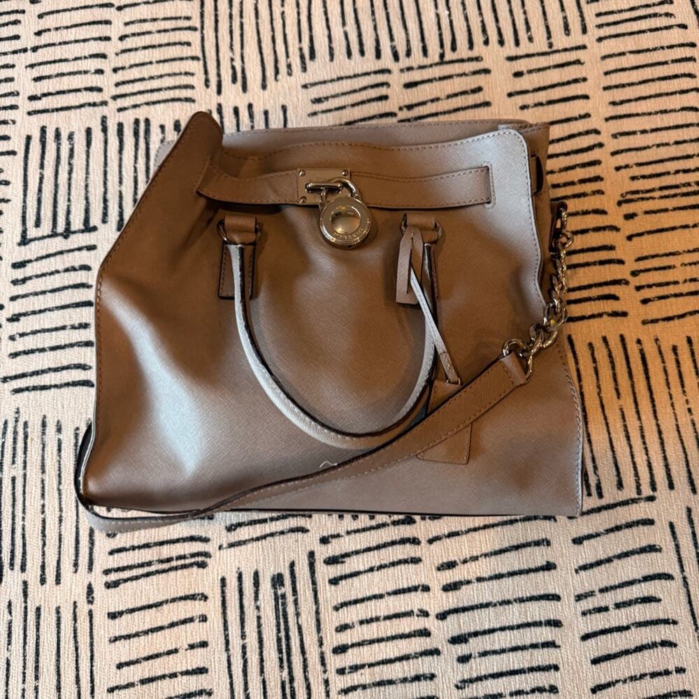 Michael Kors Hamilton Gray Saffiano Leather Satchel Shoulder Bag